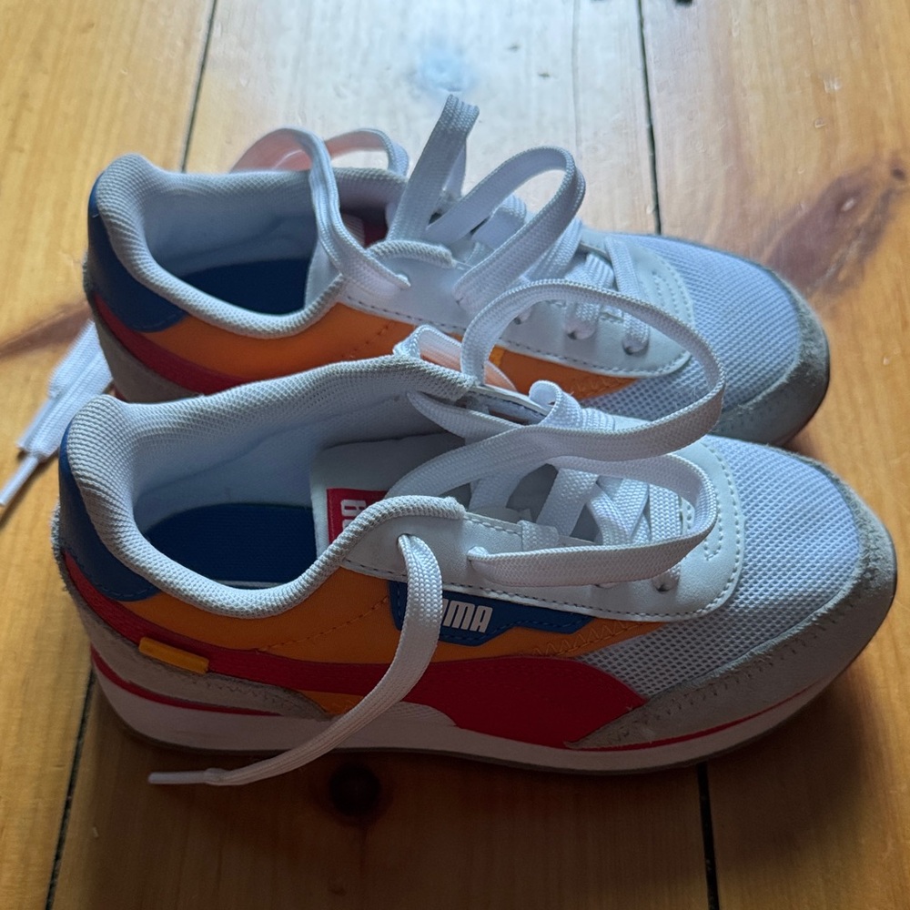 Puma Kids' White, Red, and Orange Sneakers